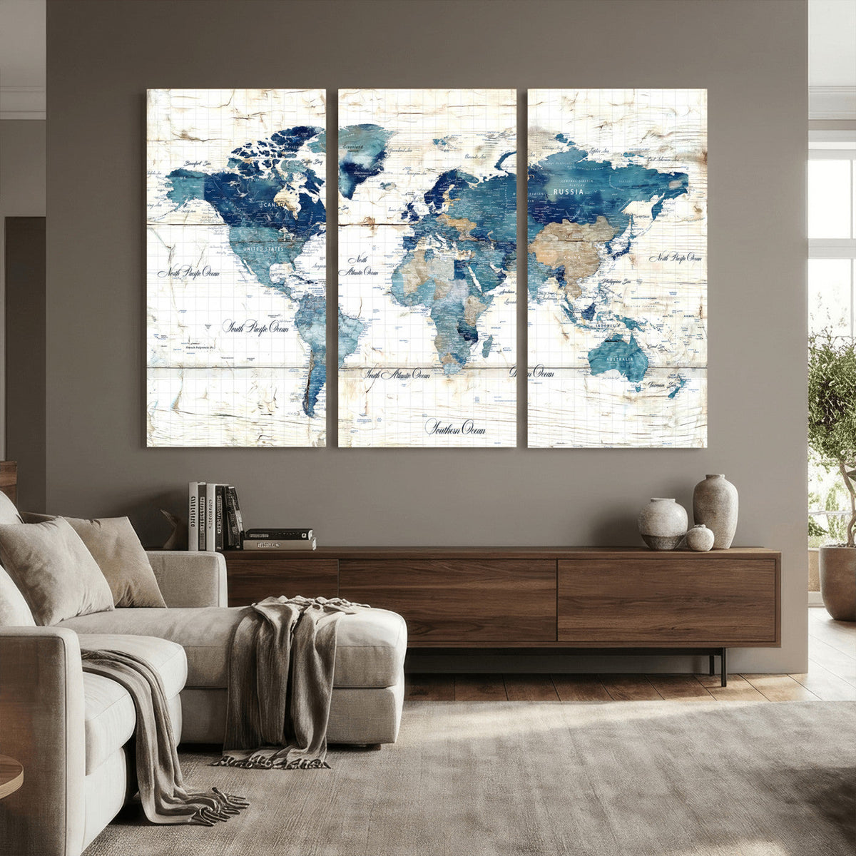Watercolor World Map Canvas Wall Art Print – Abstract