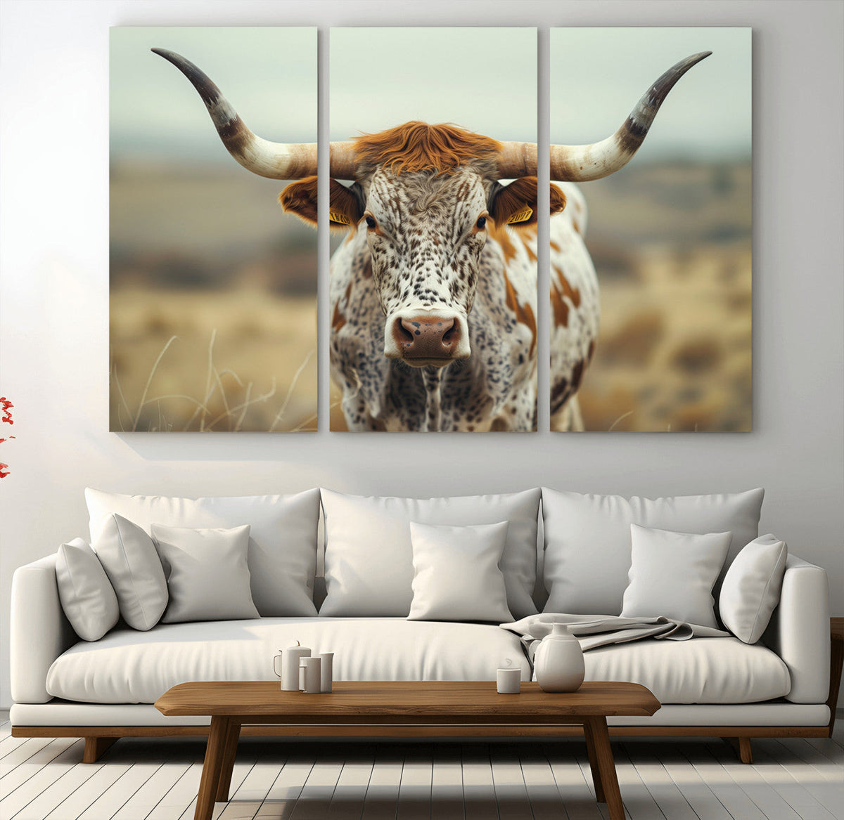 Texas Cow Longhorn Wall Art Canvas Print for Farm House Wall