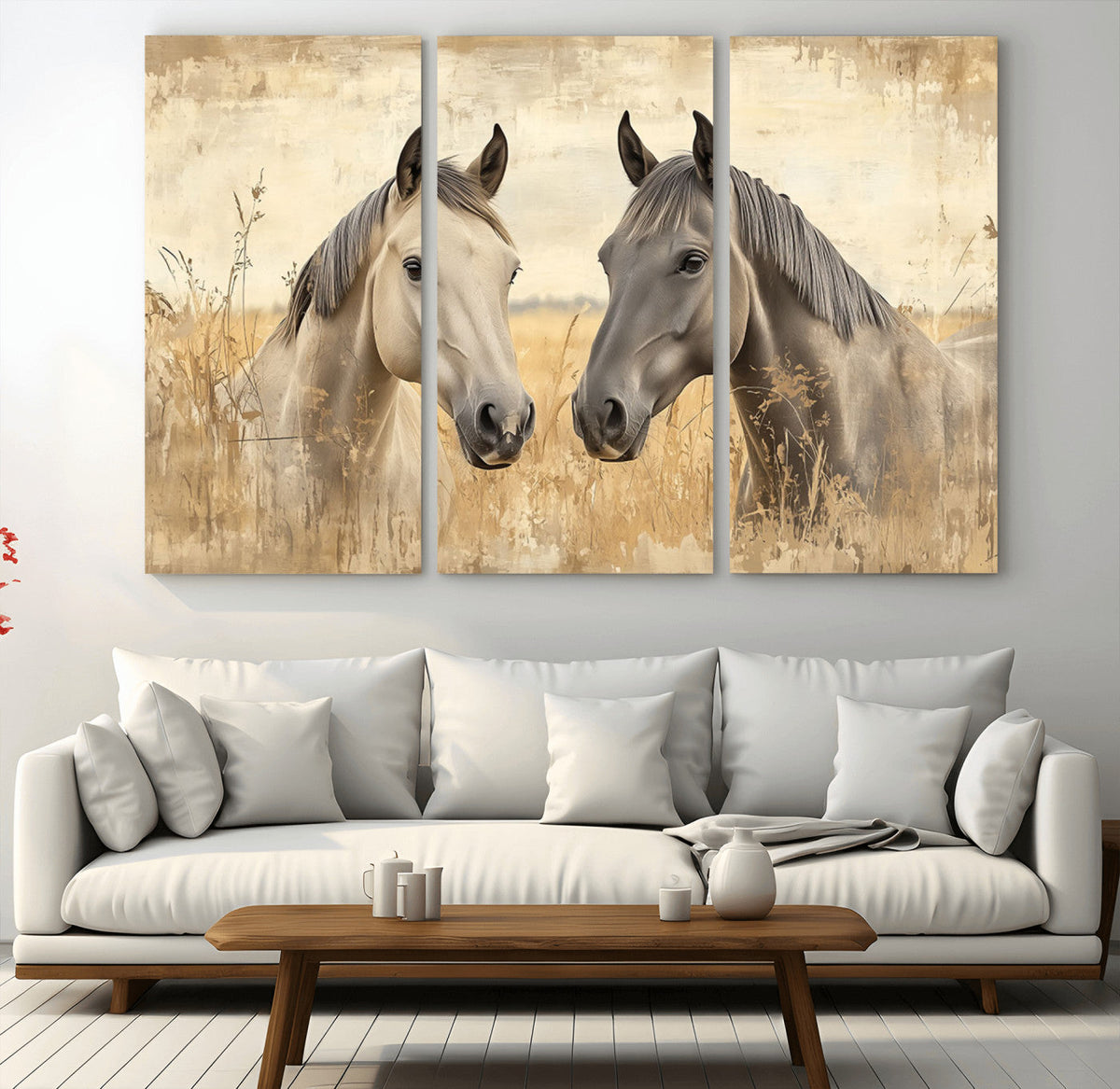 Chines Ink Style Grunge Horses Wall Art Canvas Print
