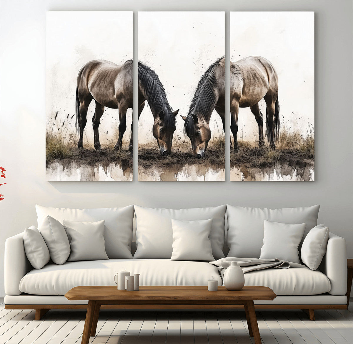 Chines Ink Style Horses Wall Art Canvas Print