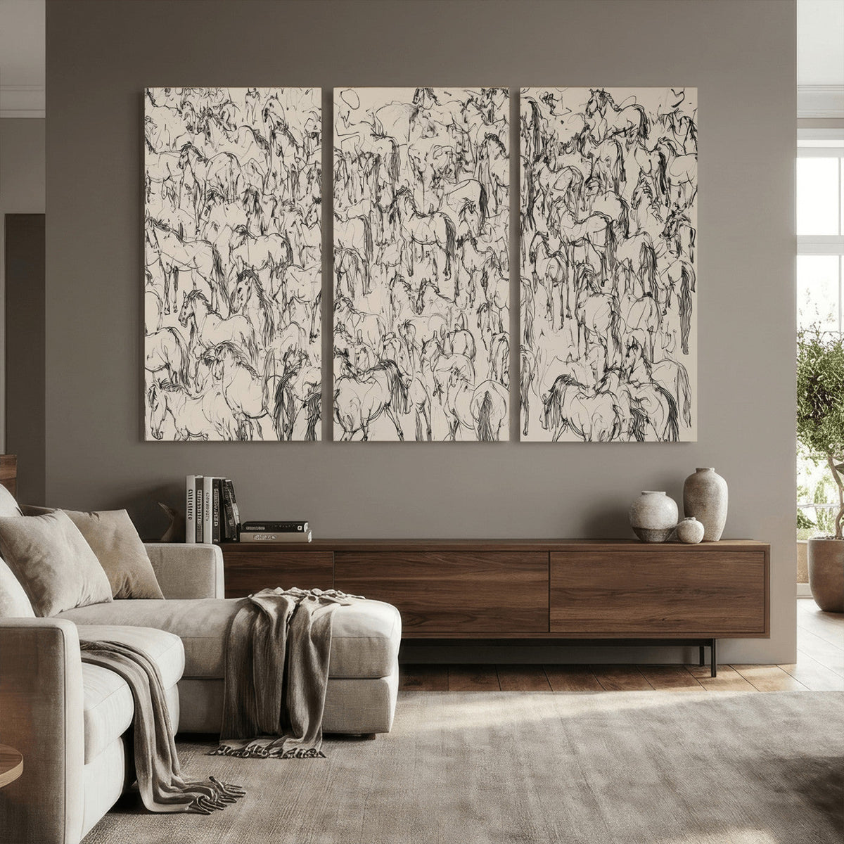 Abstract Horse Sketch Wall Art | Ready to Hang and Framed |