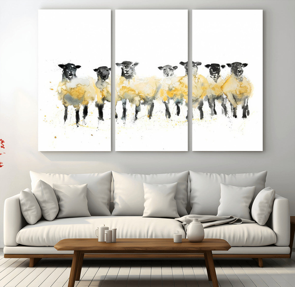 Farmhouse Wall Art Sheep Print | Ready to Hang Framed Canvas