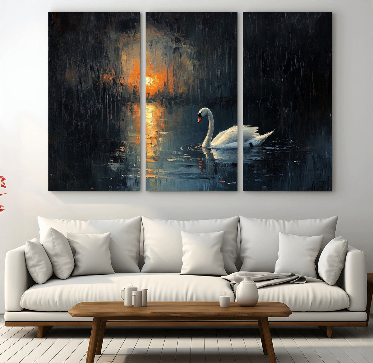 Abstract Swan on Water Wall Art Canvas Print - Elegant
