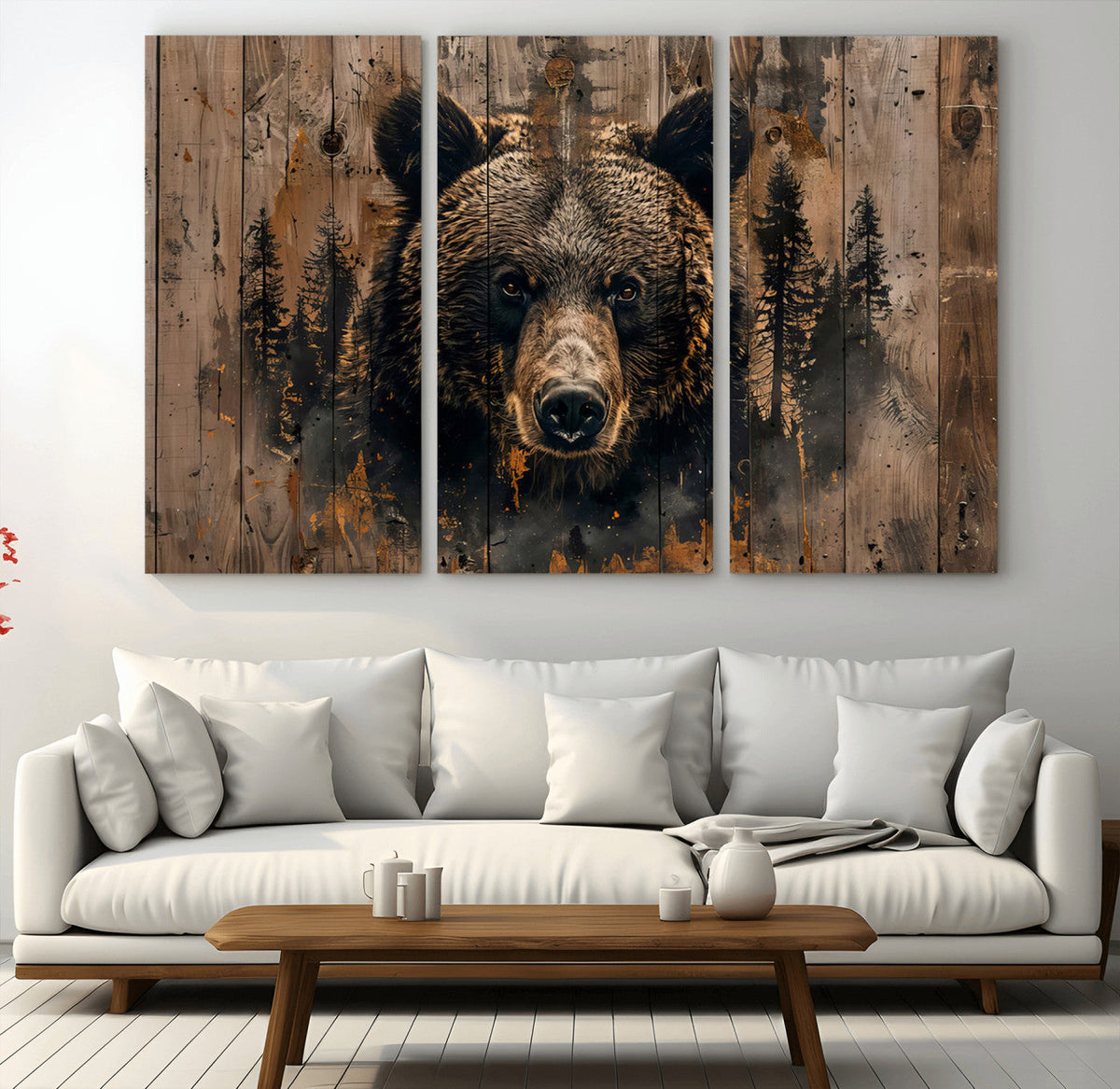 Rustic Grizzly 399 Wall Art | Triptych Canvas Print | Rustic
