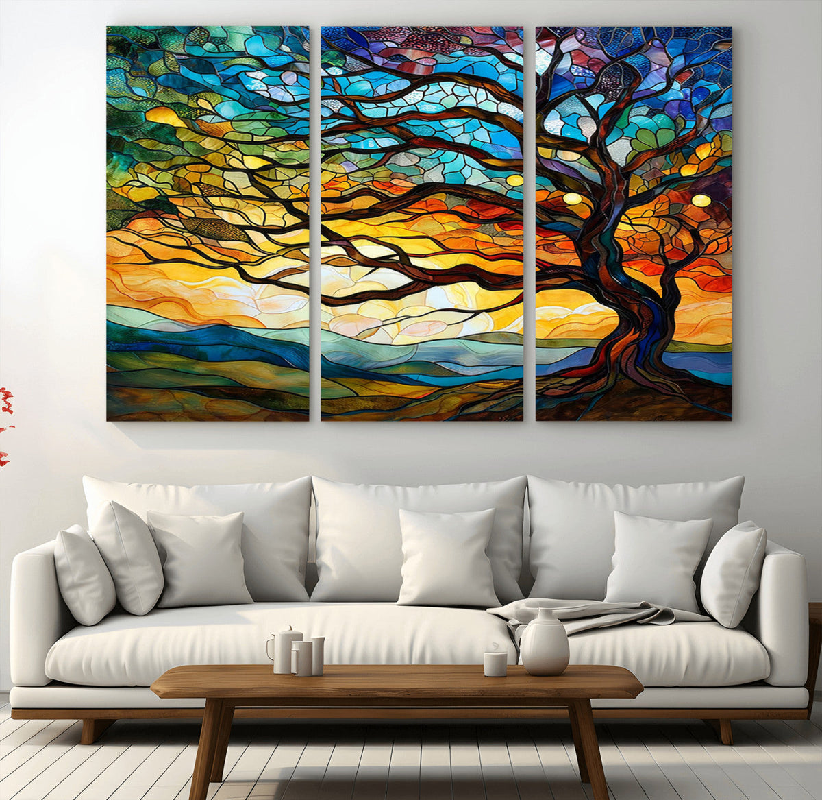 Vibrant Mosaic Tree of Life Wall Art | Stained Glass Style