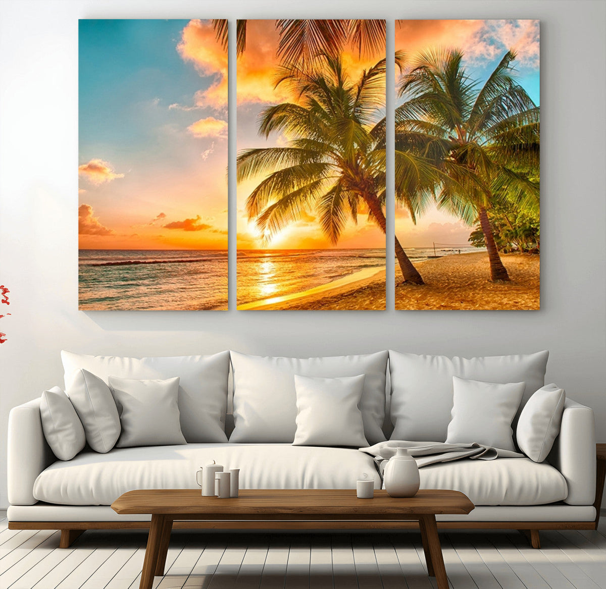 Tropical Sunset Beach Canvas Wall Art Print – Vibrant Palm