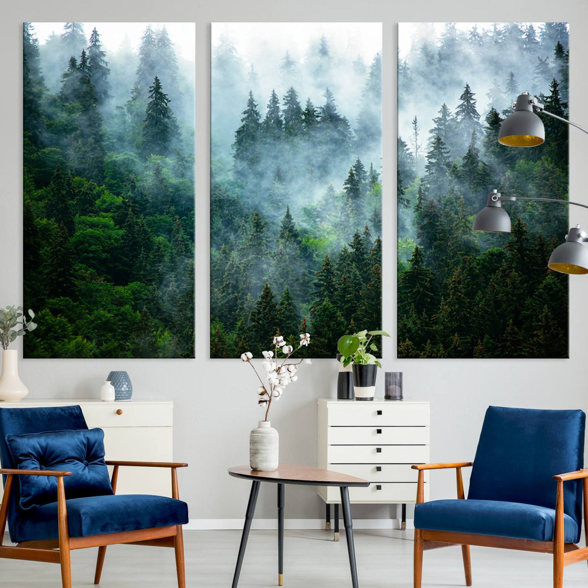 Misty Forest Wall Art Canvas Print – Framed Foggy Mountain
