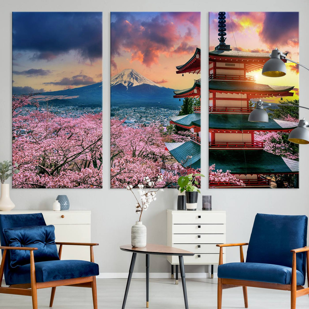 Mount Fuji Cherry Blossom Wall Art Canvas Print – Framed