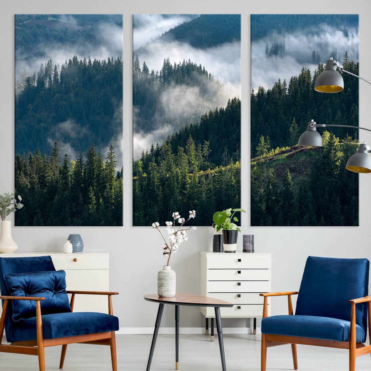 Misty Forest Wall Art Canvas Print – Pine Hills Foggy Trees