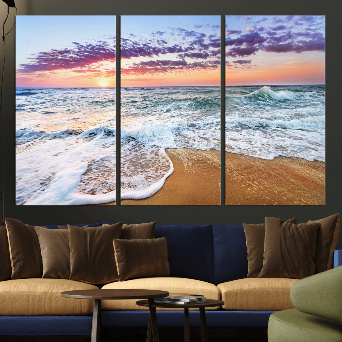 Coastal Sunset Art Beach Canvas Wall Art Print | Ocean Waves