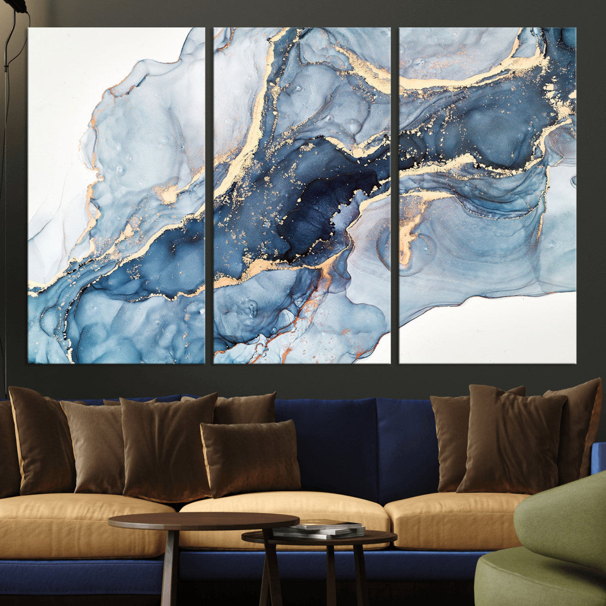 Blue Abstract Canvas Wall Art Print | Fluid Marble Effect Abstract Art