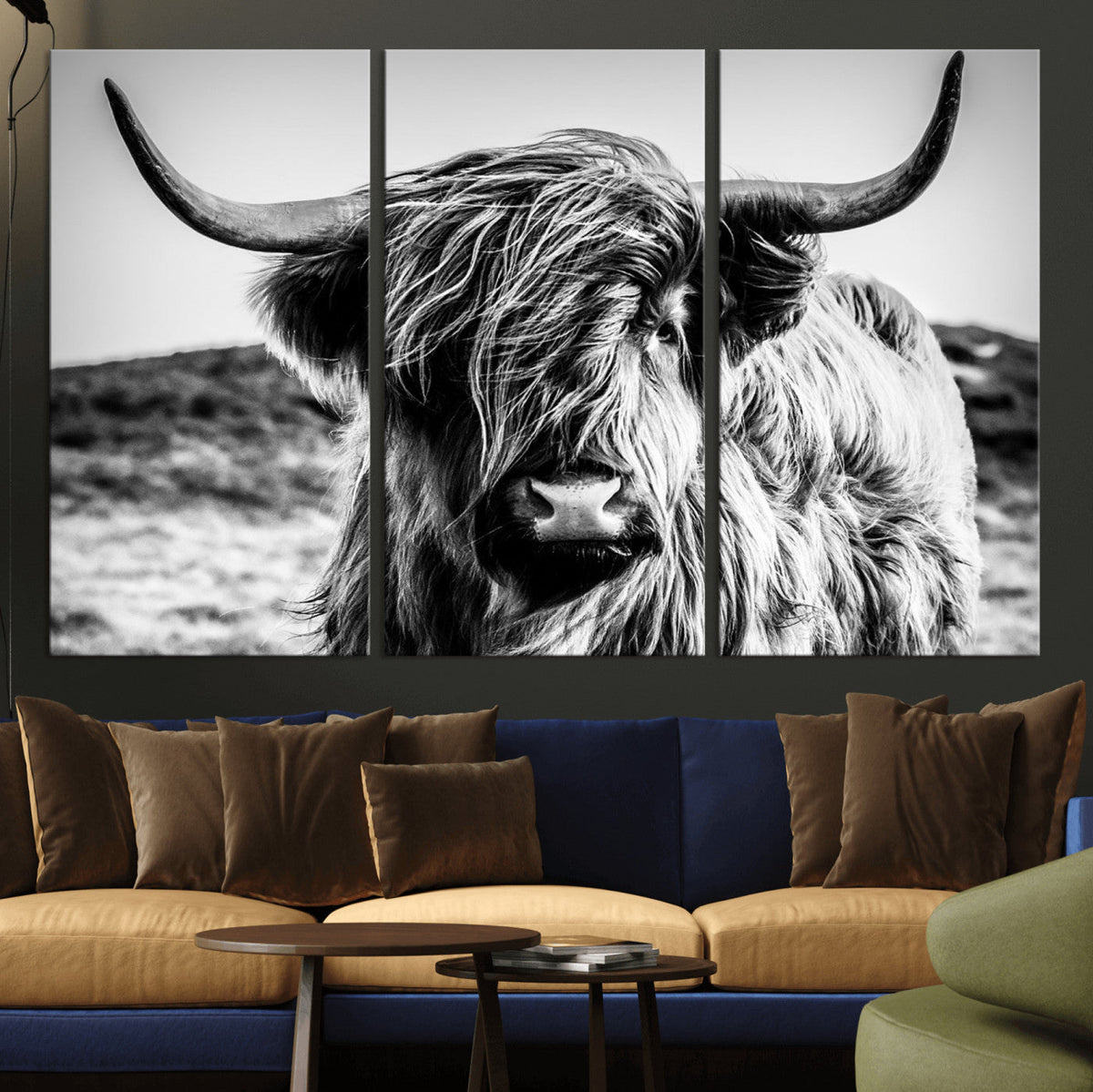 Black and White Scottish Cow Canvas Wall Art Highland Cattle