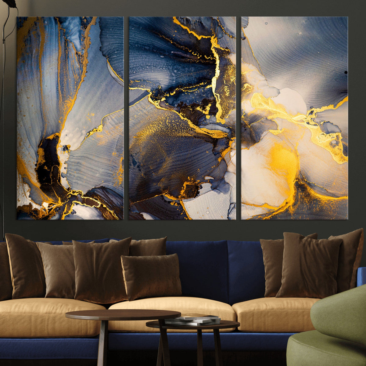 Large Abstract Wall Art Print - Gold and Blue Abstract