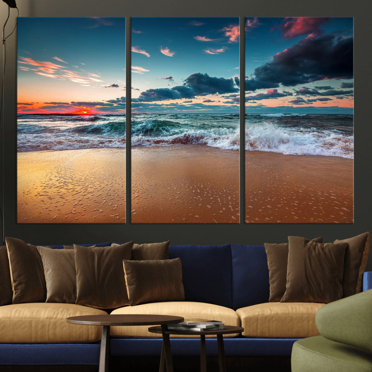 Sunset on Beach Wall Art Ocean Beach Canvas Print