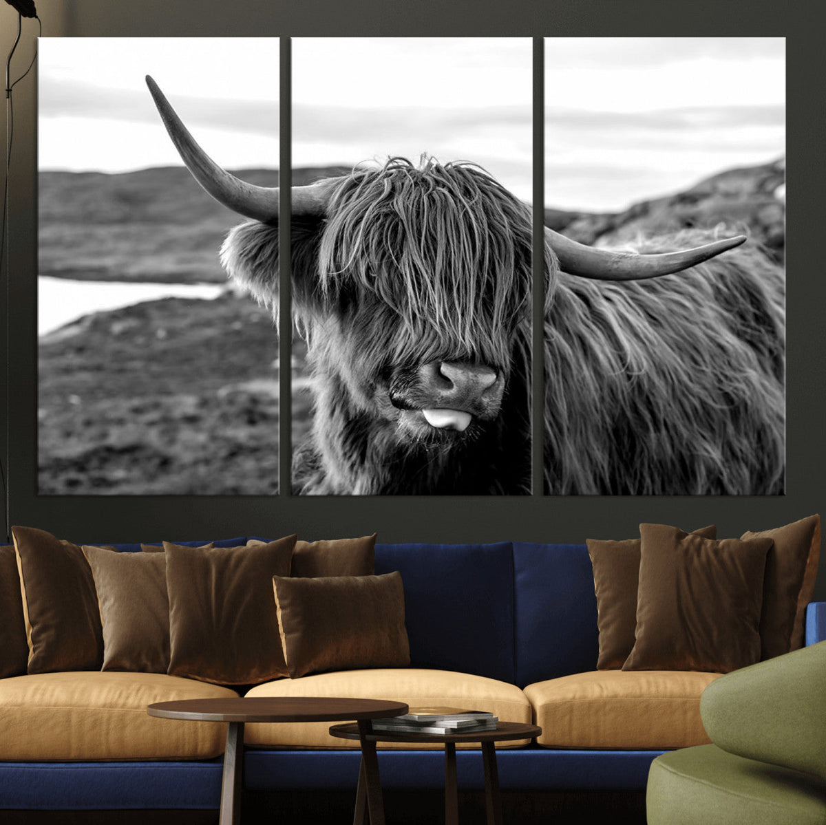 Longhorn Steer Canvas Print Wall Art, Highland Cow Canvas