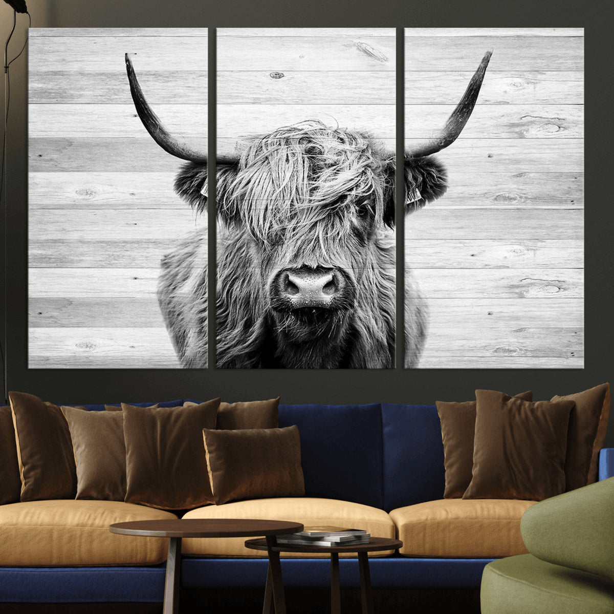 Scottish Highland Cow Cattle Art Print on Wood Background