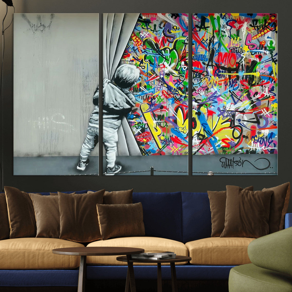 Banksy Colorful Street Graffiti Canvas Wall Art Print,