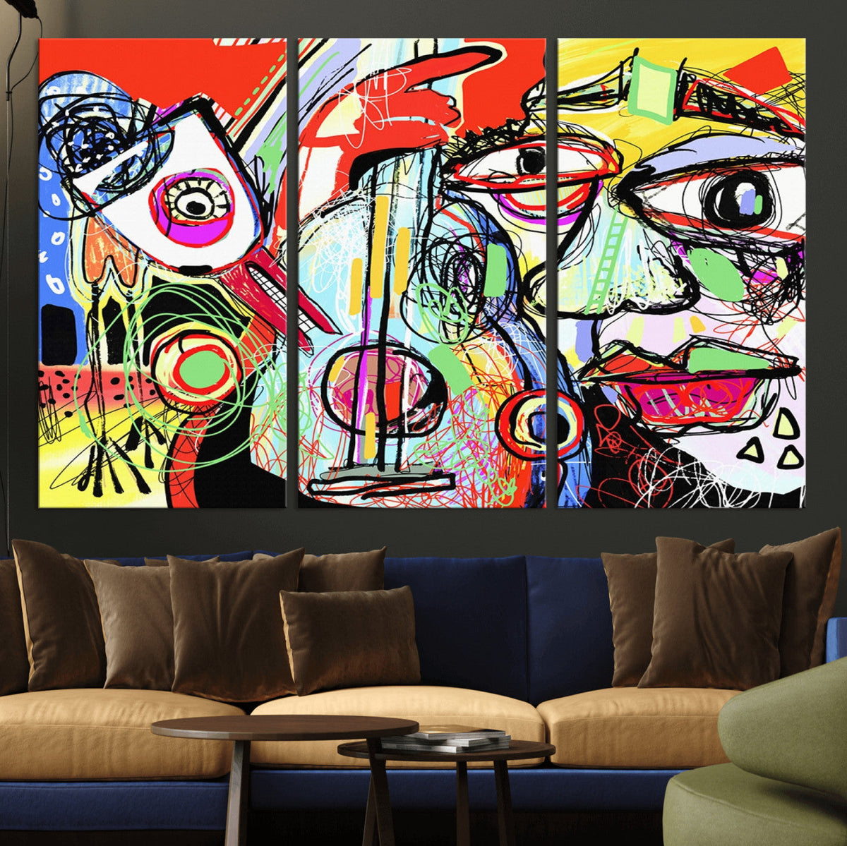 Picasso Style Art Abstract Canvas Wall Art Print , Colorful