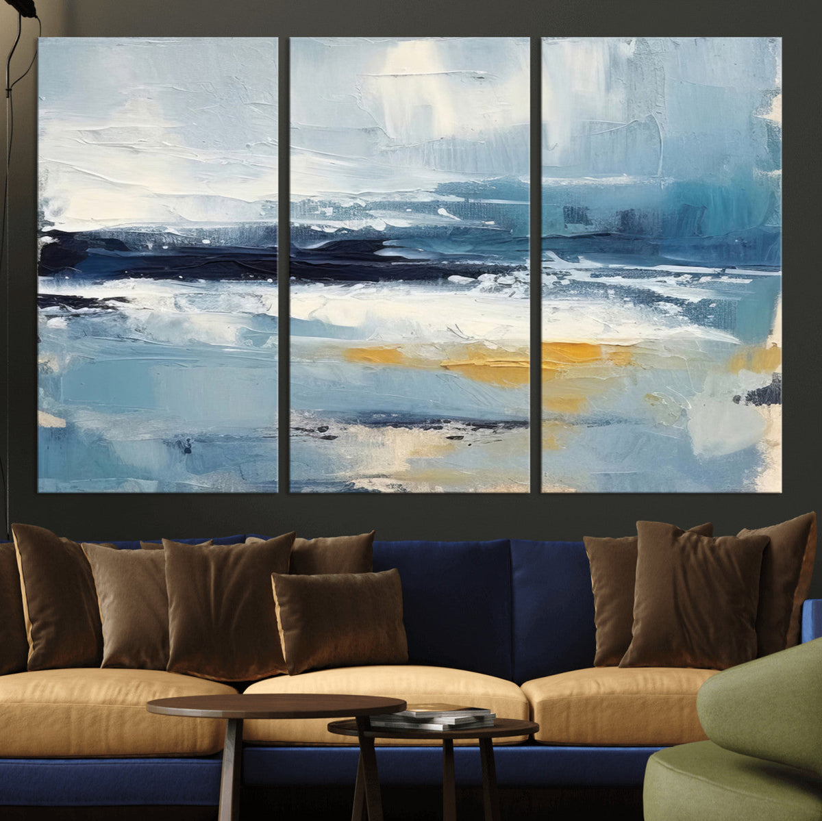 Abstract Ocean Canvas Wall Art - Coastal Blue and Gold