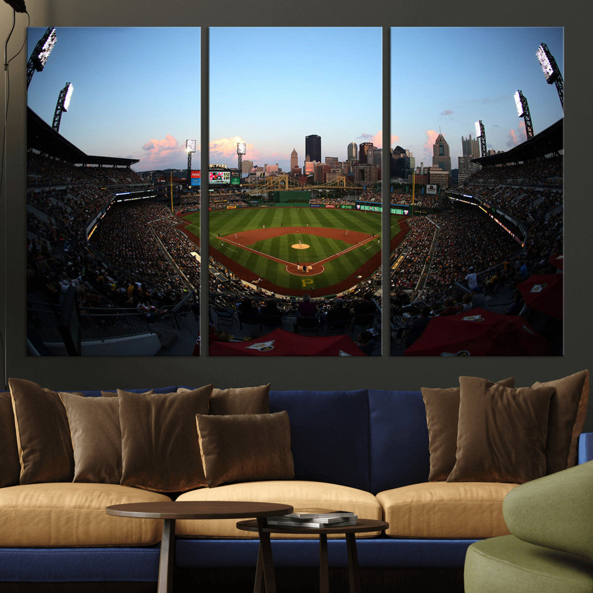 PNC Park Evening Game Triple Canvas Wall Art - Pittsburgh