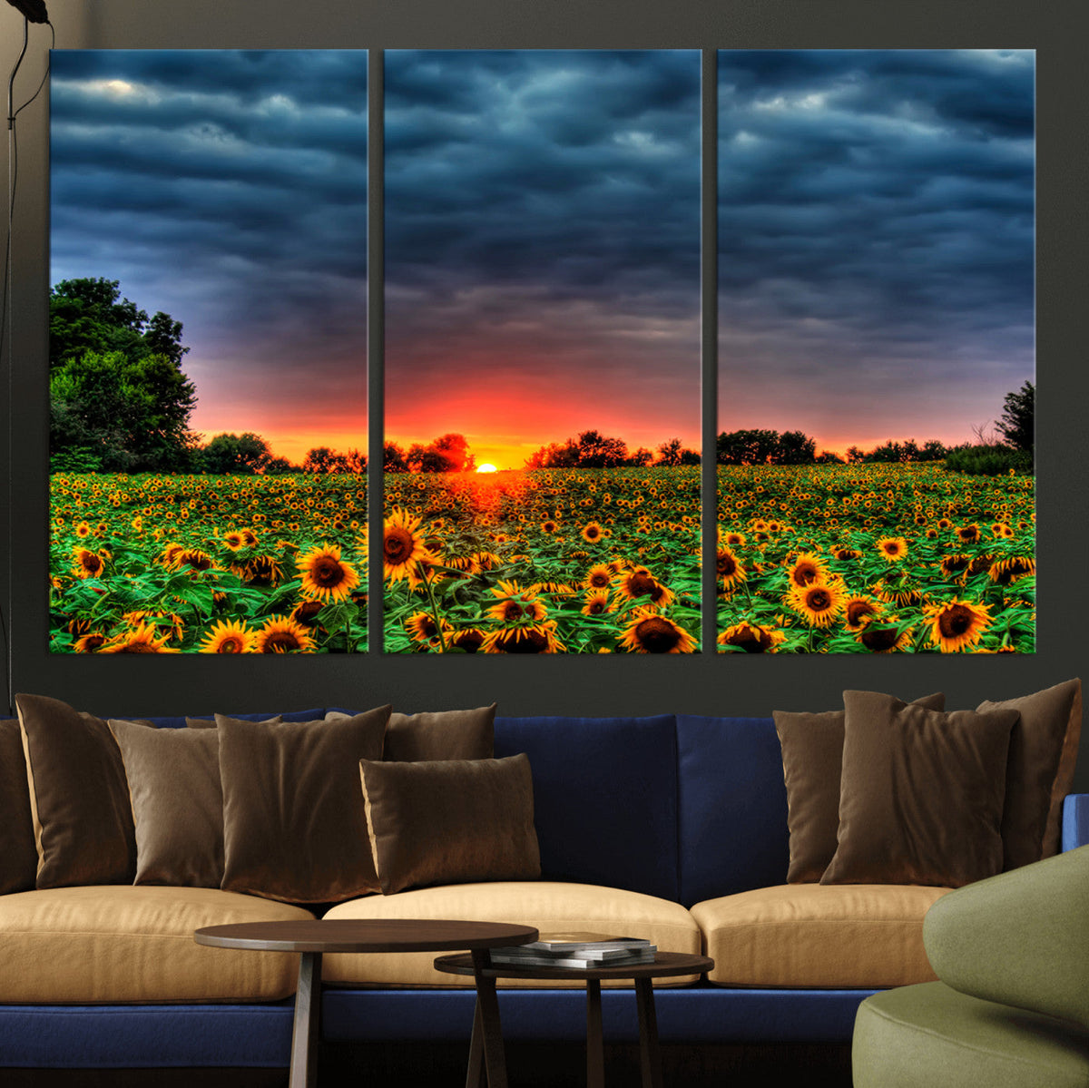 Golden Sunflower Field at Sunset – Breathtaking Sky and