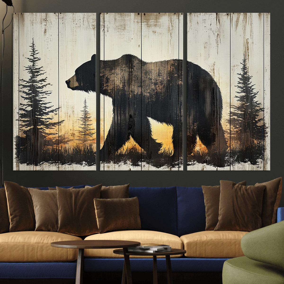 Vintage Bear Wall Art Canvas Print for Farmhouse - Mountain