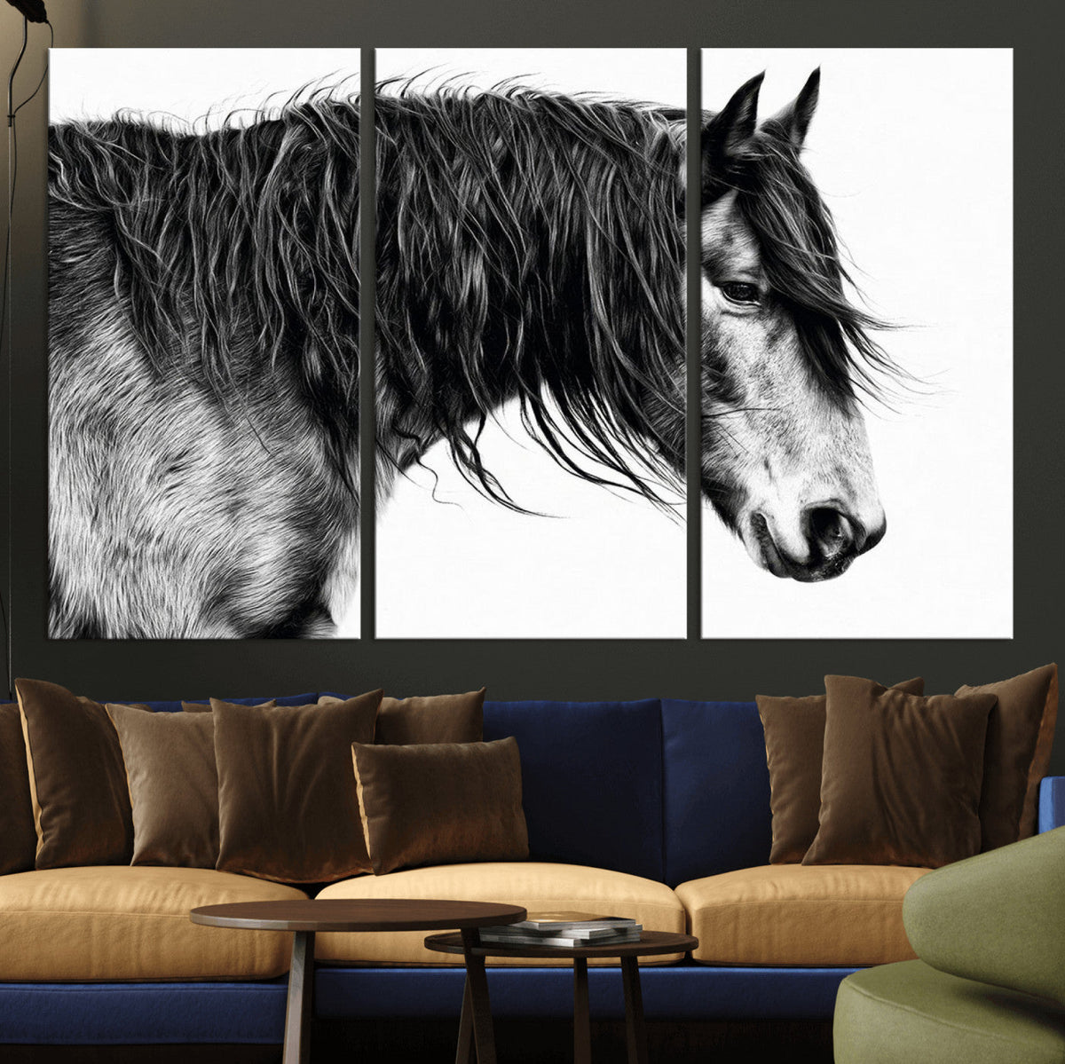 Majestic Horse Wall Art – Framed Black White Portrait Canvas