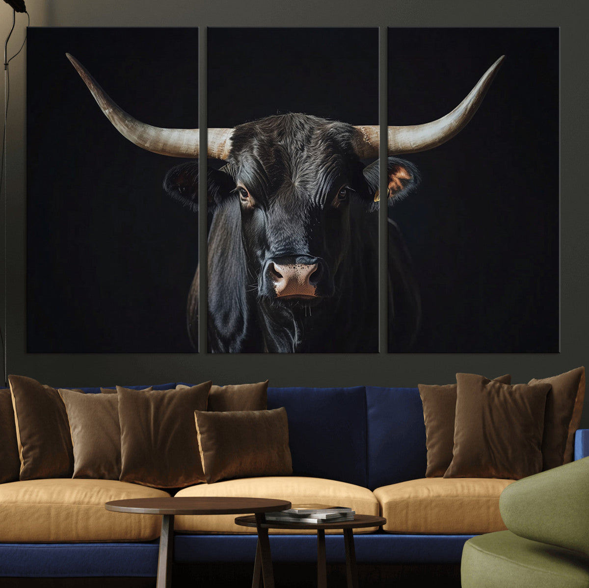 Majestic Longhorn Bull Wall Art Canvas Print – Dark