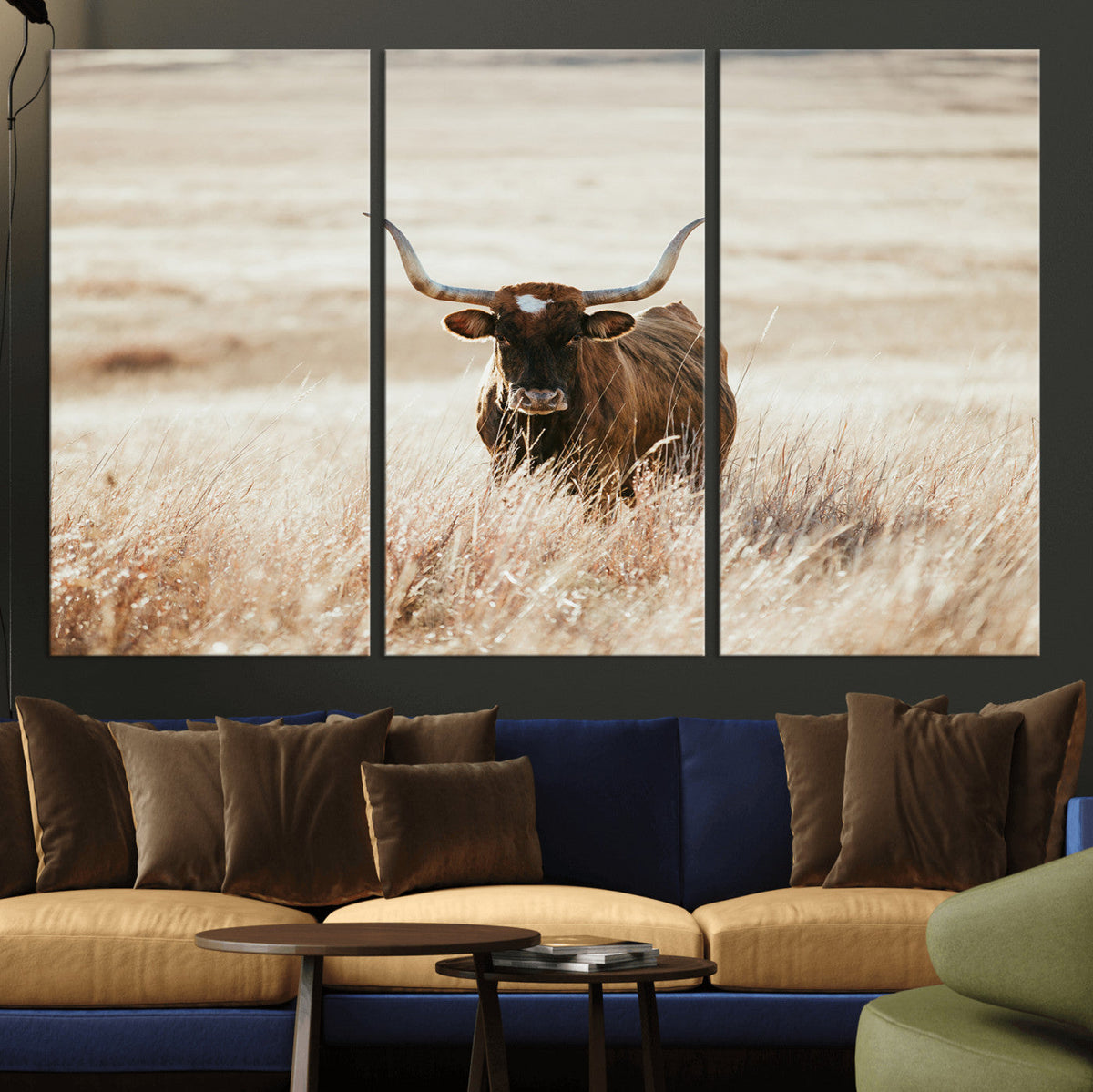 Texas Longhorn Wall Art Canvas Print – Framed Brown Horned