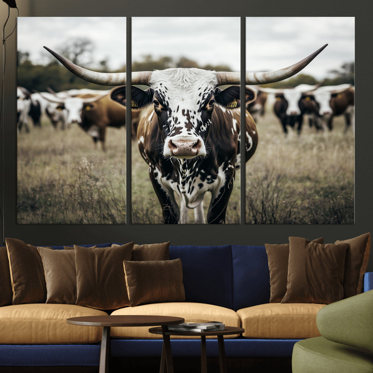 Texas Longhorn Wall Art – Framed Speckled Cow Canvas