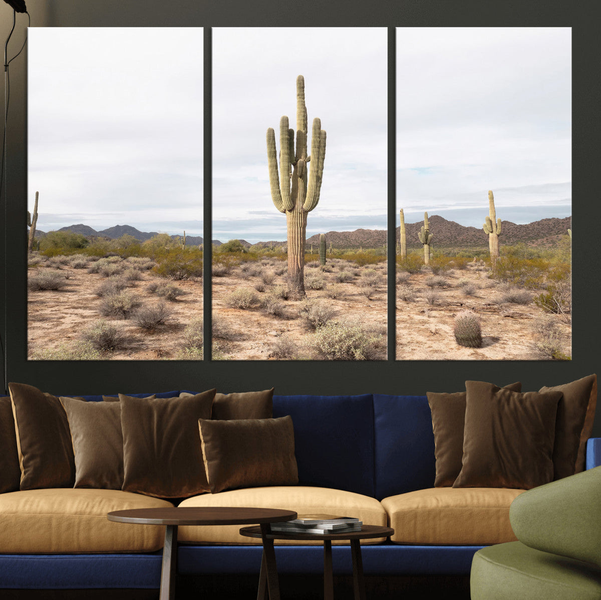 Saguaro Cactus Wall Art – Framed Desert Canvas Artwork,