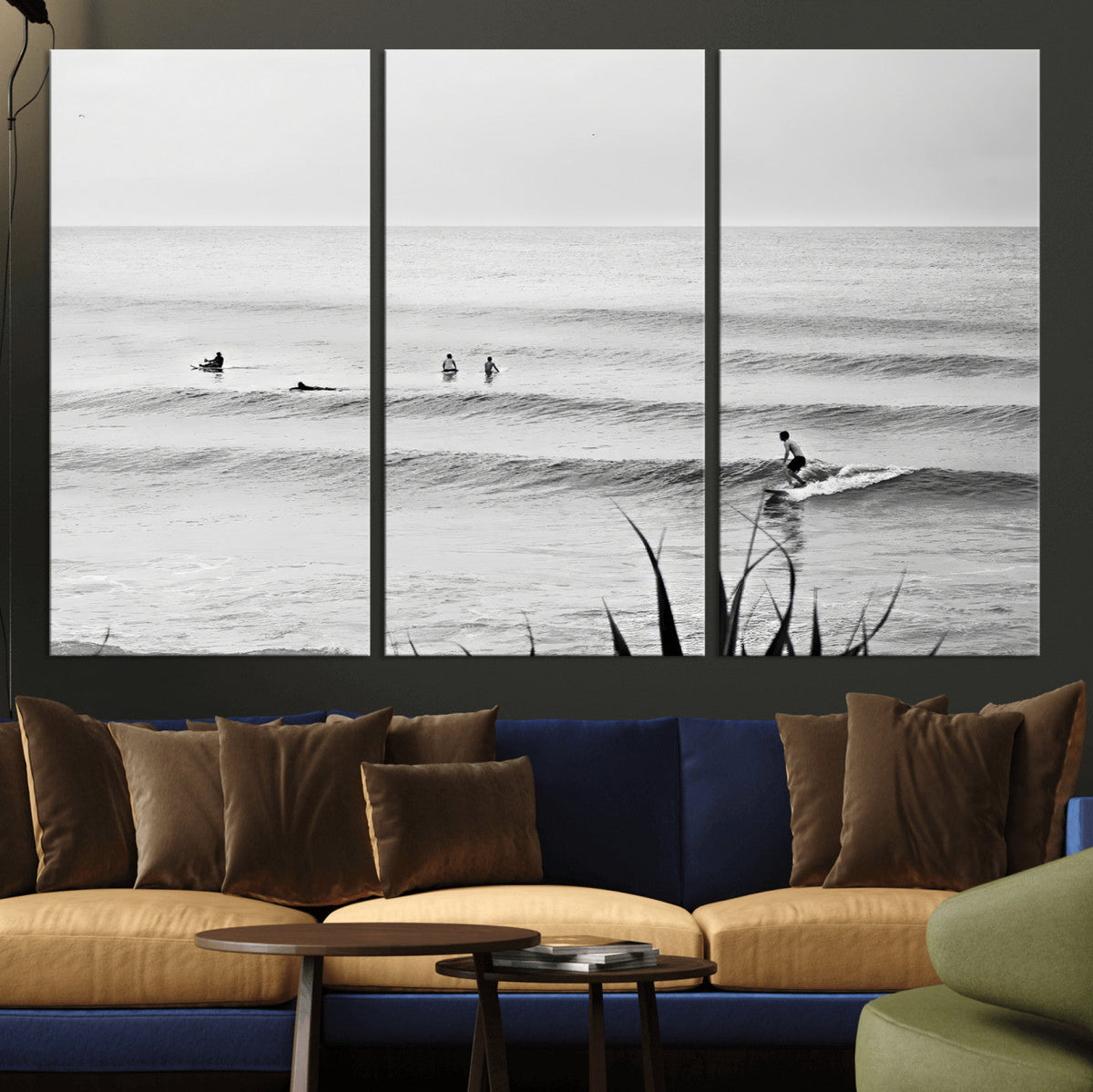 Surfer Silhouette Wall Art – Framed Calm Ocean Canvas