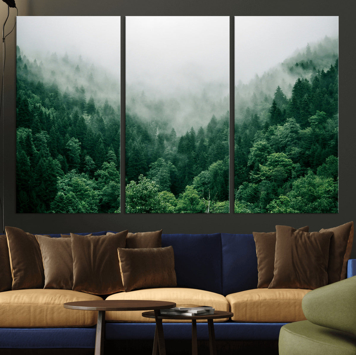 Misty Green Forest Canvas Print – Framed Serene Foggy Pine
