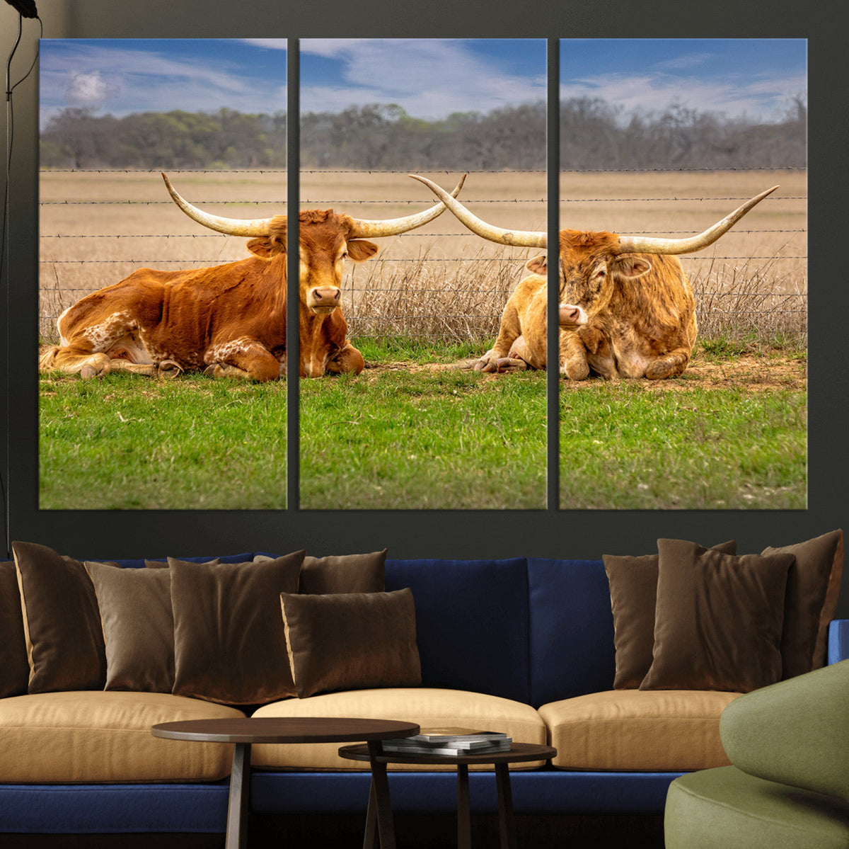 Texas Longhorn Pair Wall Art Canvas Print – Peaceful Rustic