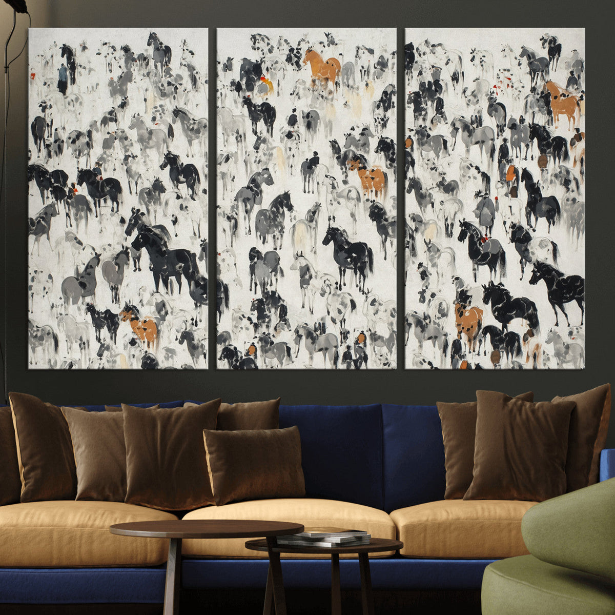 Wild Horse Stampede Wall Art Canvas Print – Monochrome