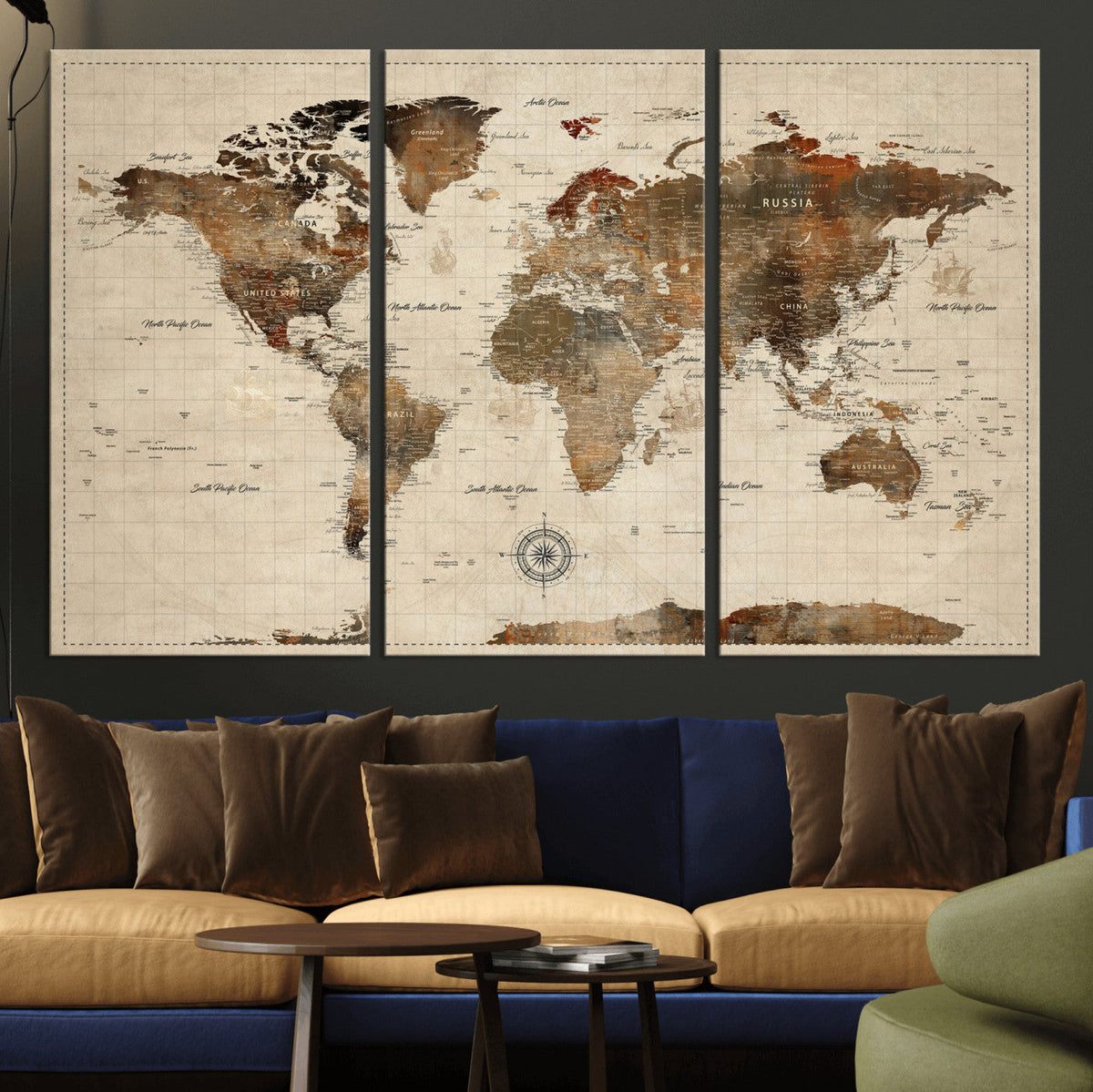 World Map Canvas Print – Framed Detailed Map of the World