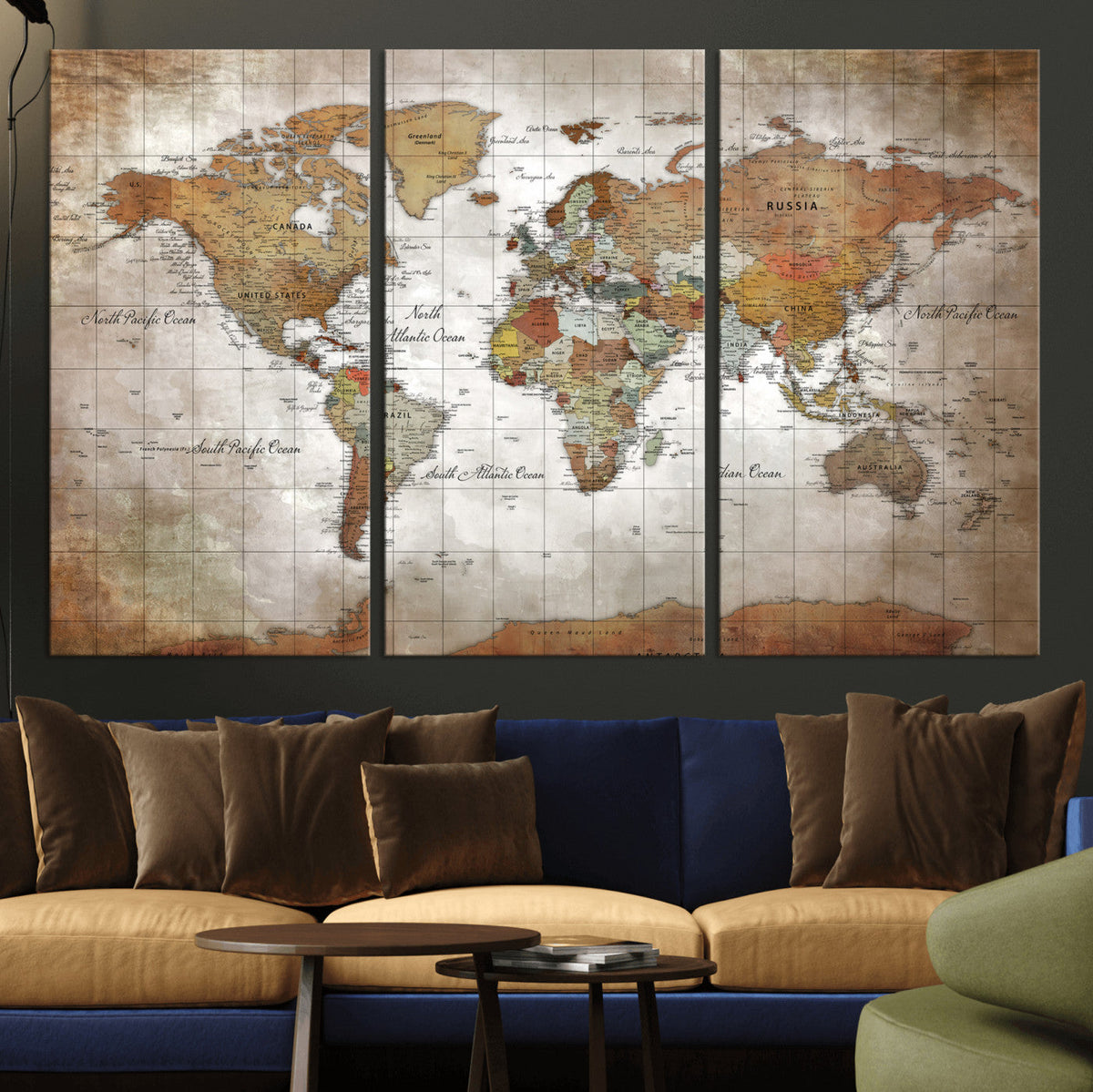 Vibrant Watercolor World Map Canvas Wall Art – Framed Travel