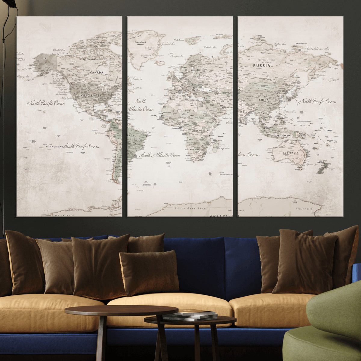 Antique Style World Map Canvas Print - Vintage Detailed