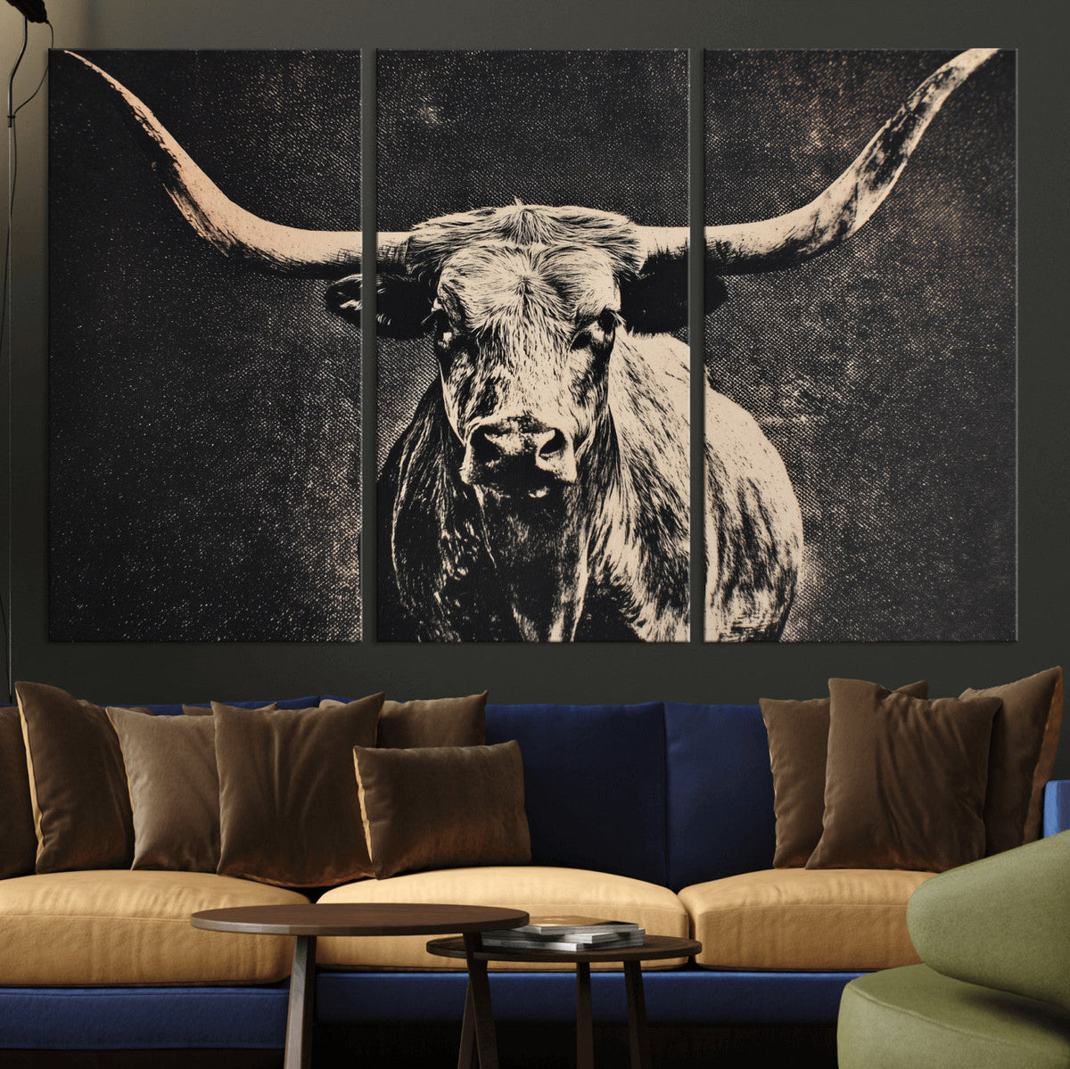 Vintage Texas Longhorn Bull Wall Art Canvas Print, Cow
