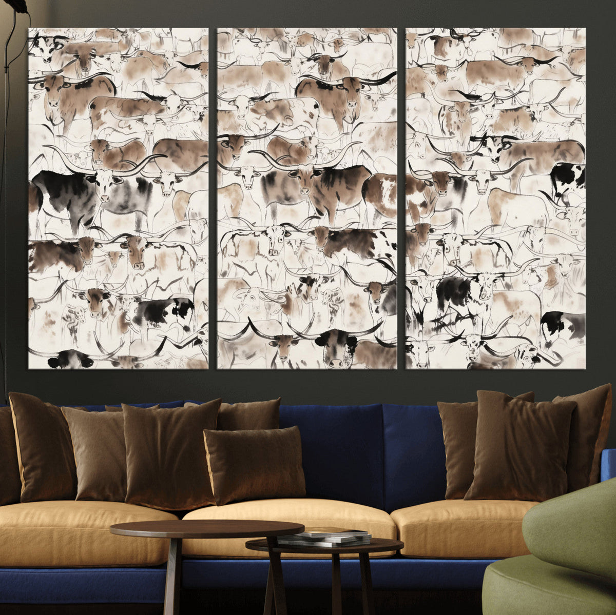 Abstract Texas Cow Canvas Print for Cabin and Western Home