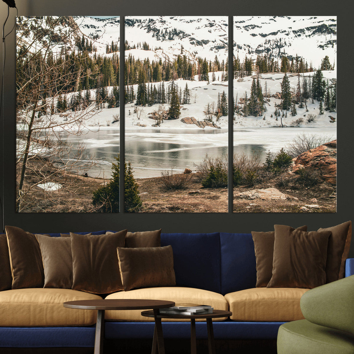 Snowy Mountain Landscape Wall Art Canvas Print, Alpine Pine
