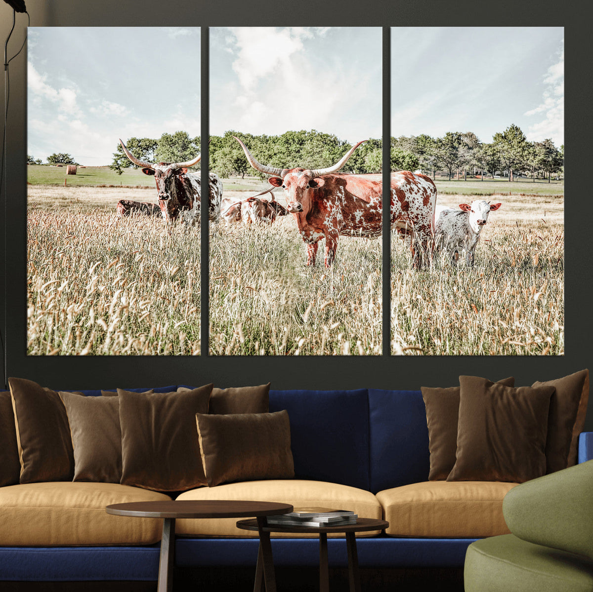 Texas Longhorn Cattle Wall Art Canvas Print, Rustic Ranch