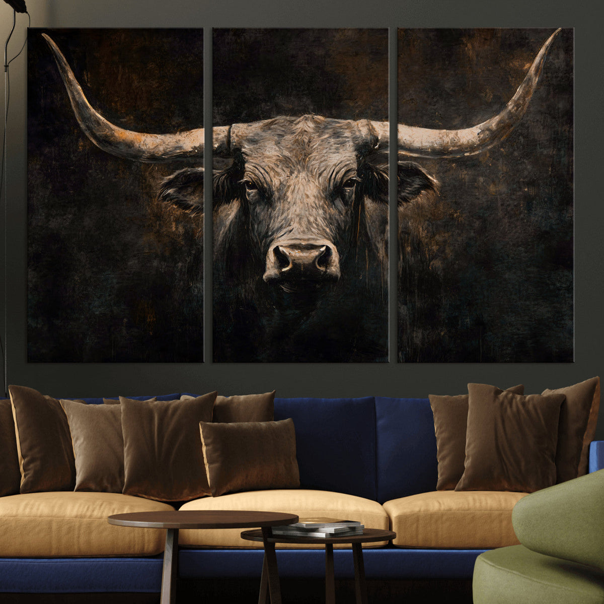 Vintage Longhorn Bull Wall Art Canvas Print – Rustic Western