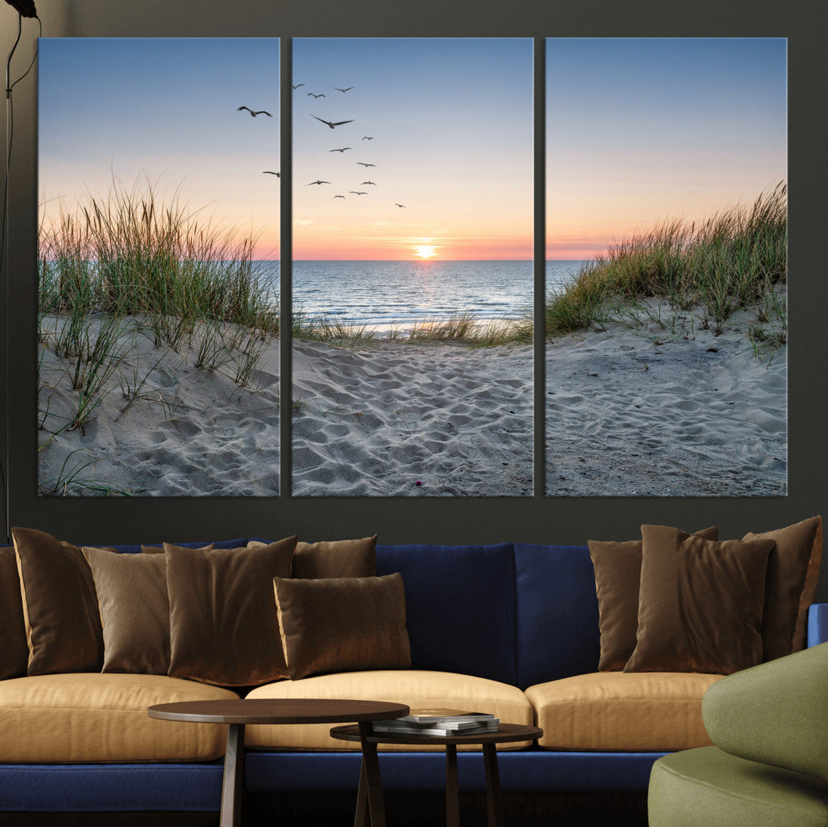 Sandy Dune Path Sunset Canvas Wall Art — Seagulls Beach