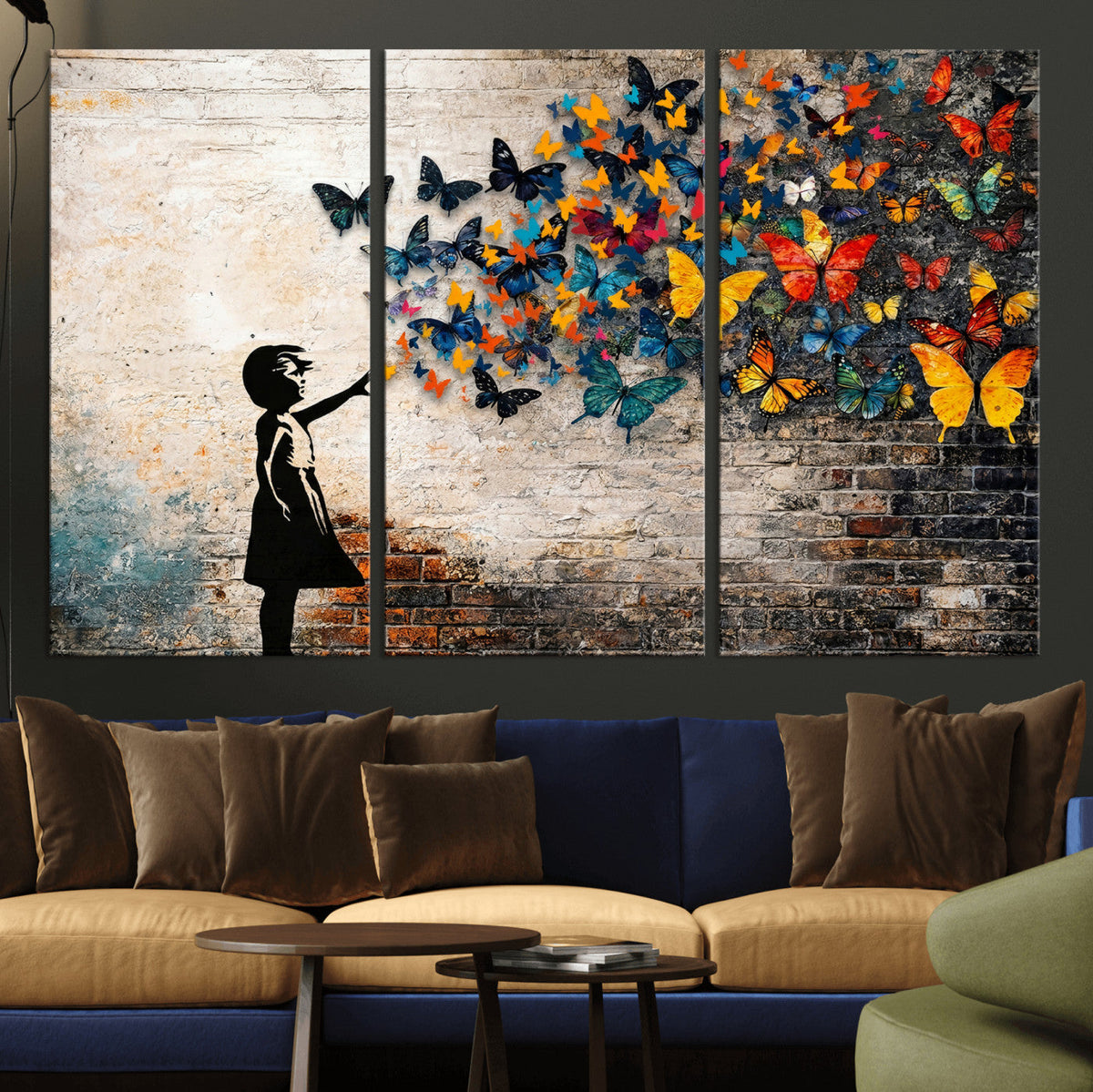 Banksy Graffiti Butterfly Girl Wall Art Canvas Print, Framed