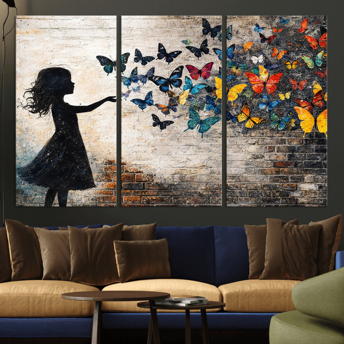 Banksy Butterfly Girl Wall Art Canvas Print, Framed Street