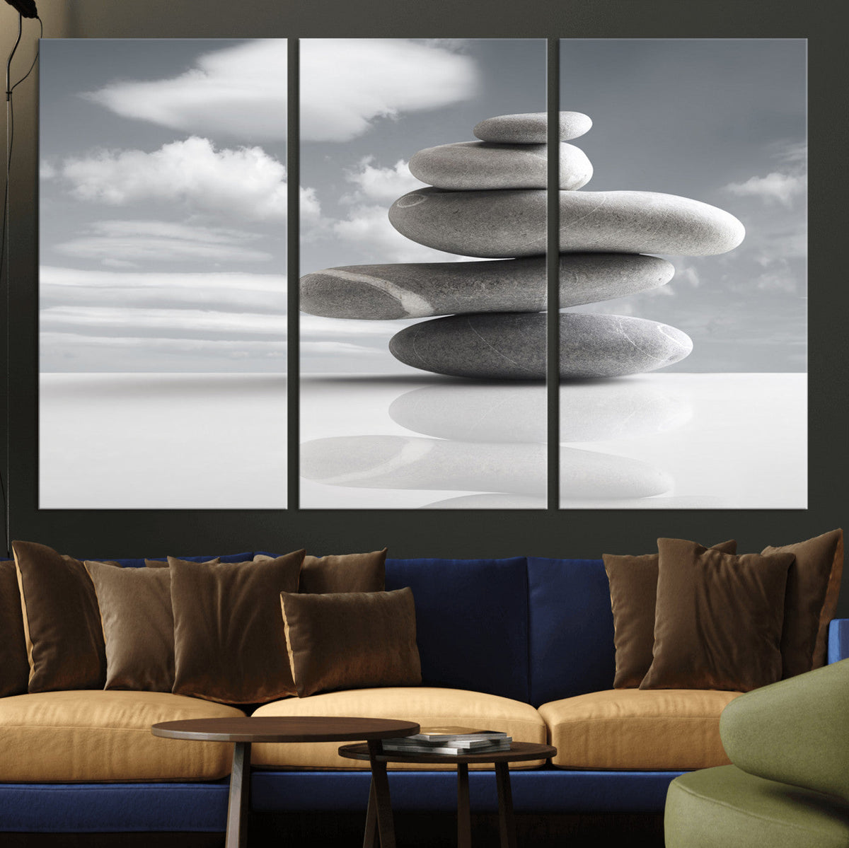 Zen Stone Wall Art Canvas Print, Balanced Rock Stack Framed