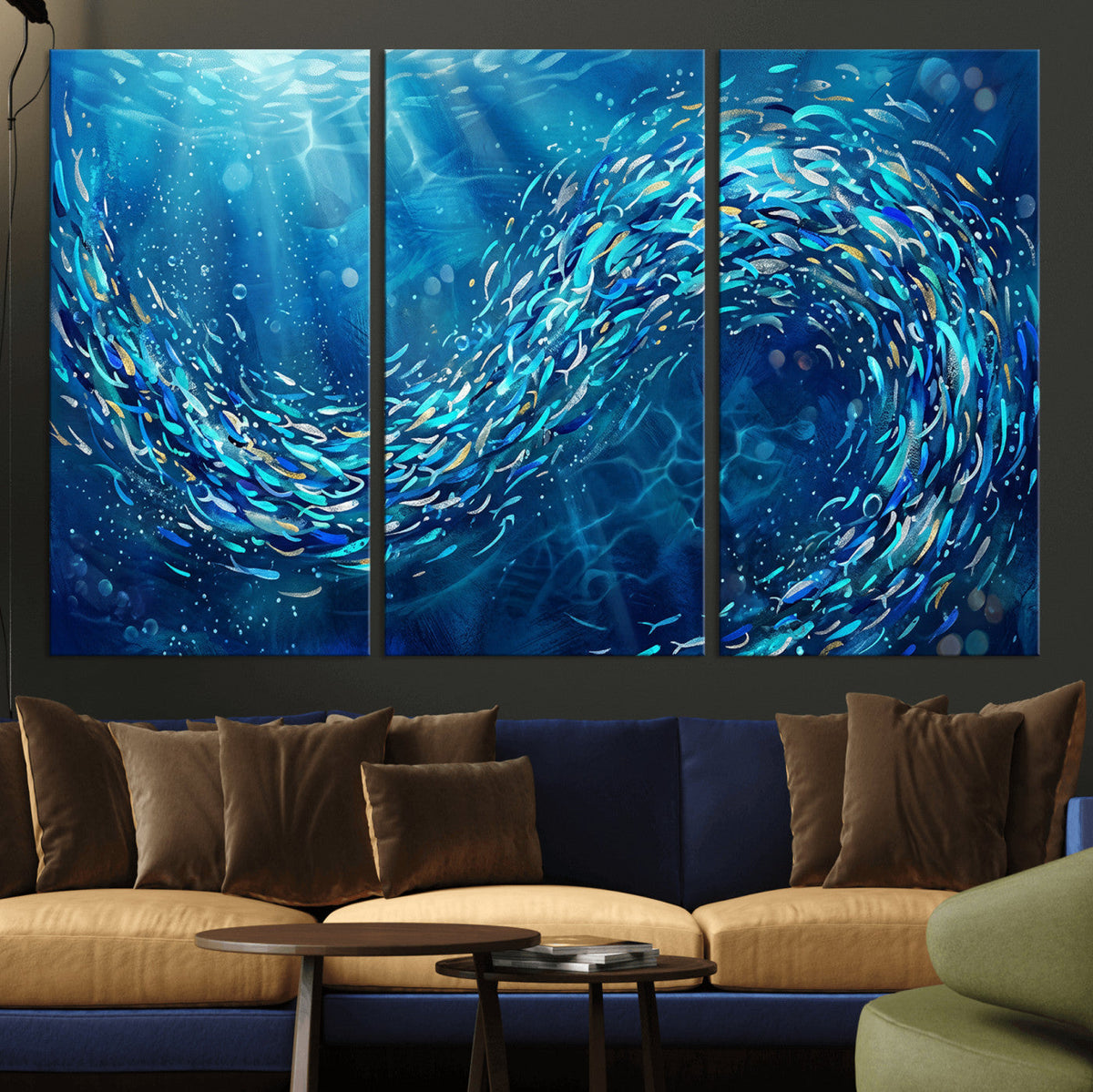 School of Fish Canvas Print | Blue Ocean Underwater Wall Art