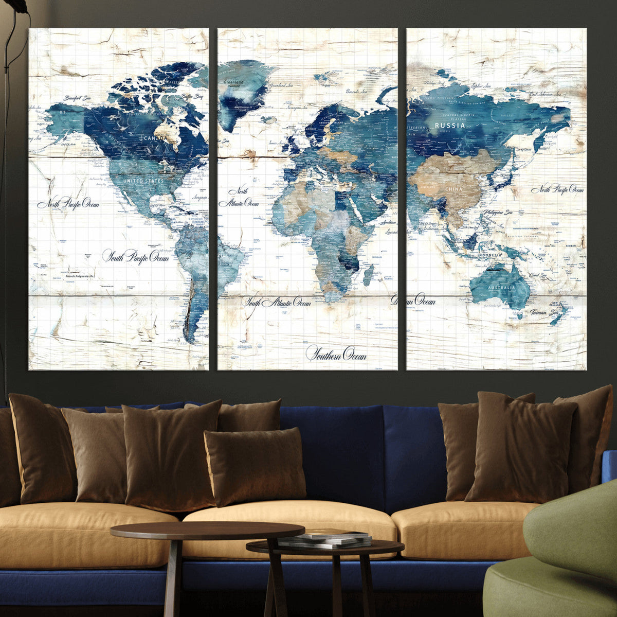 Watercolor World Map Canvas Wall Art Print – Abstract