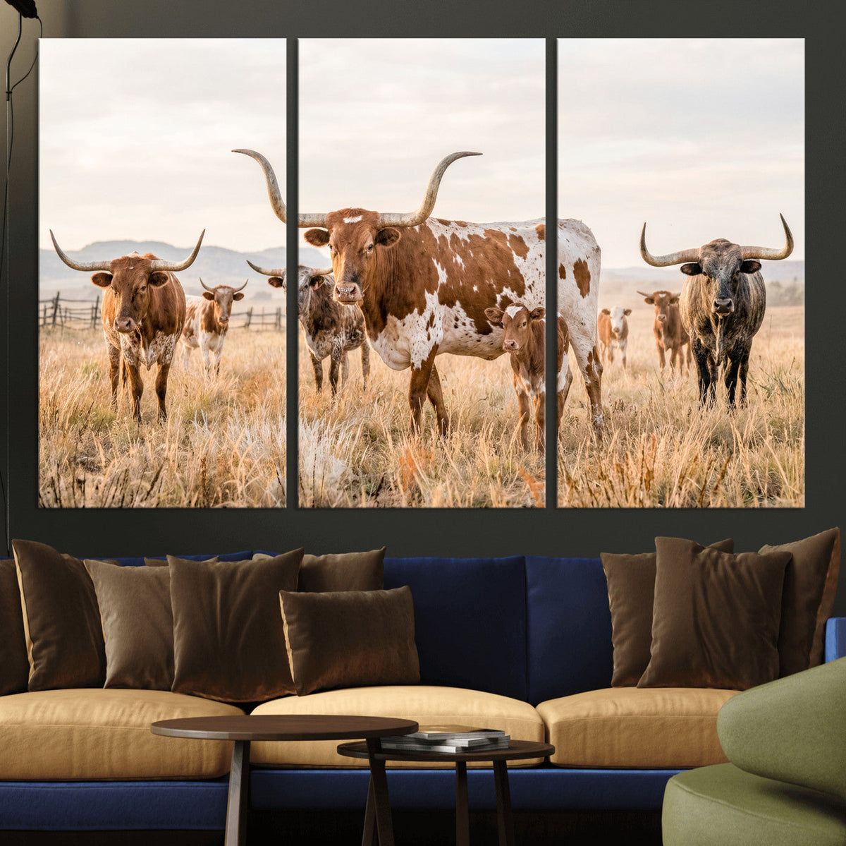 Texas Longhorn Canvas Wall Art, Rustic Farm Animal Photography Print, Farmhouse Country Decor, Western Ranch Art